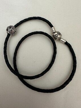 Pandora double wrap rope bracelet with sterling "J" charm